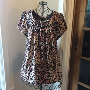 Animal Print Short Sleeve Blouse